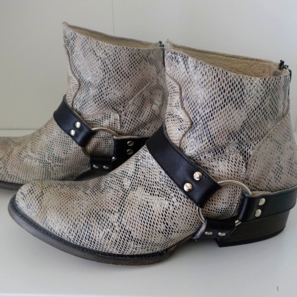 Freebird by Steven Santiago Moto Ankle Boot  White Snakeskin Leather